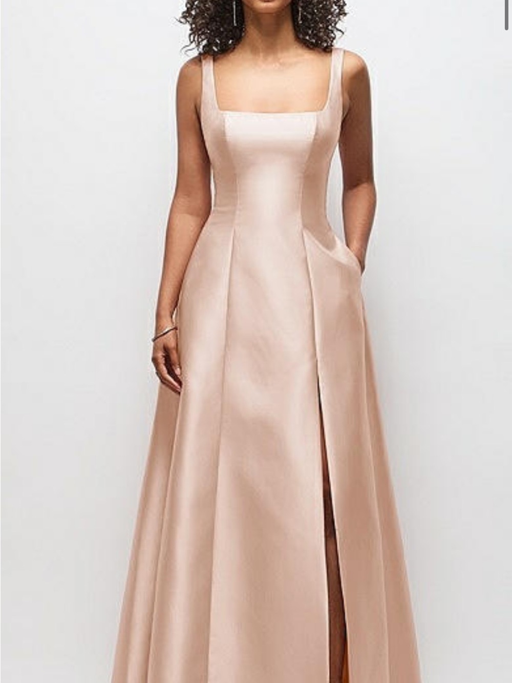 Alfred Sung D826 Cameo Blush Satin Square Neck Bridesmaid Gown Size 8